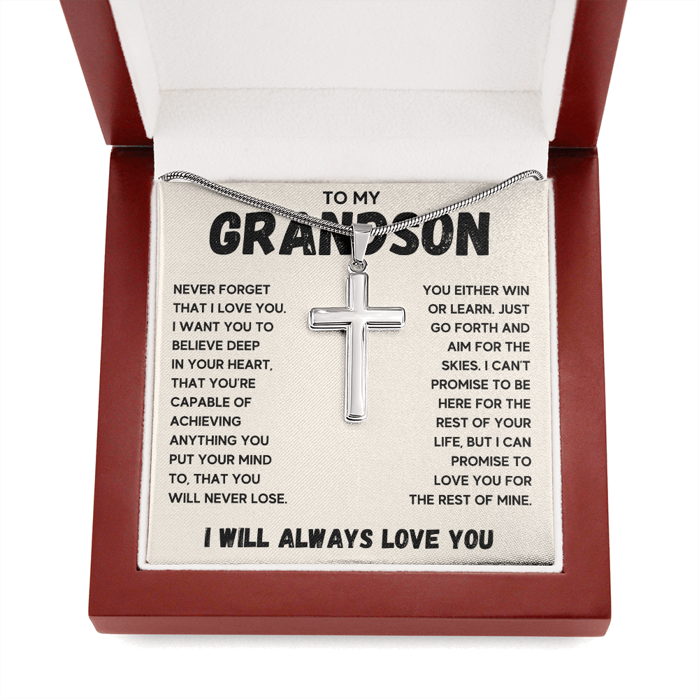 Gifts for grandson from grandma and grandpa Cross Necklace for graduation to my grandson with message card and gift box - ON CLOUD NINE GIFTS