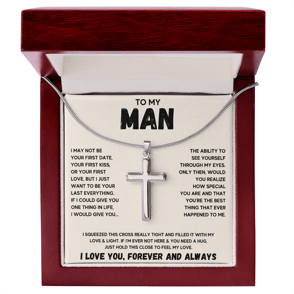 To my man cross necklace, gifts for boyfriend from girlfriend, gifts for husband from wife, gift for groom from bride on wedding day - ON CLOUD NINE GIFTS