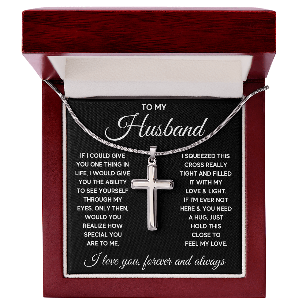 Gifts for husband from wife, to my husband cross necklace, gifts from wife to husband, gift for men anniversary birthday - ON CLOUD NINE GIFTS