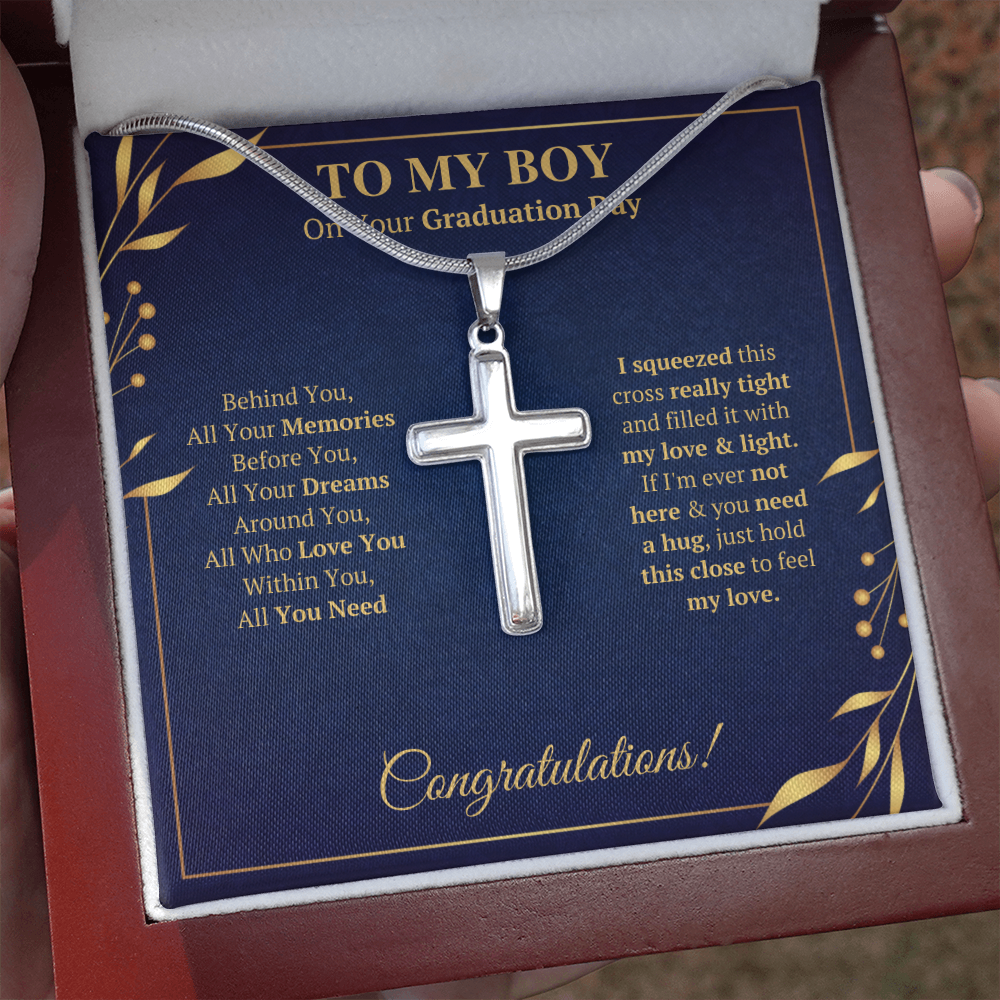College graduation gifts for him boy mba graduation presents for son class of 2022 Cross Necklace with message card and gift box - ON CLOUD NINE GIFTS
