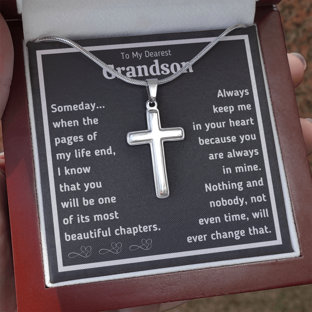 To my grandson necklace from grandpa and grandma graduation birthday gifts Cross Necklace with message card and gift box - ON CLOUD NINE GIFTS
