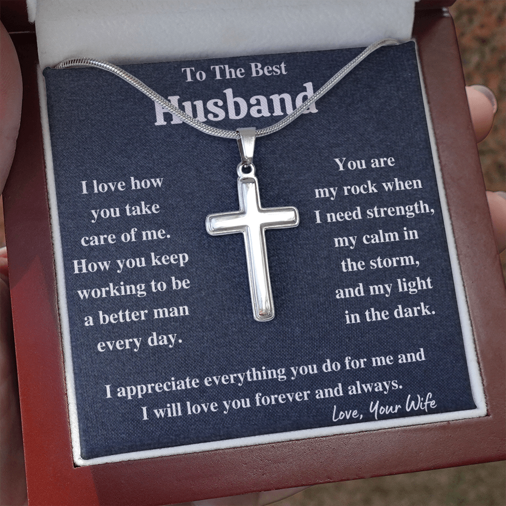 Gifts for husband from wife, to my husband cross necklace, gifts from wife to husband, gift for men anniversary birthday - ON CLOUD NINE GIFTS