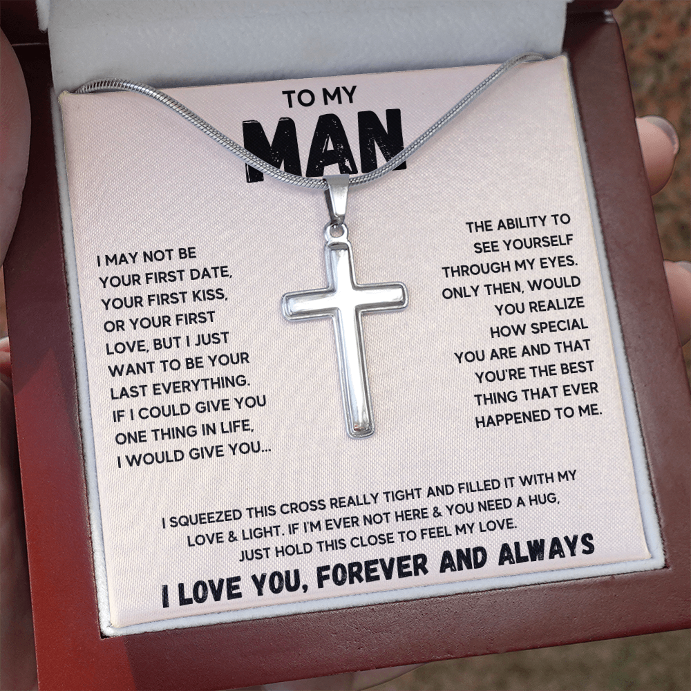 To my man cross necklace, gifts for boyfriend from girlfriend, gifts for husband from wife, gift for groom from bride on wedding day - ON CLOUD NINE GIFTS