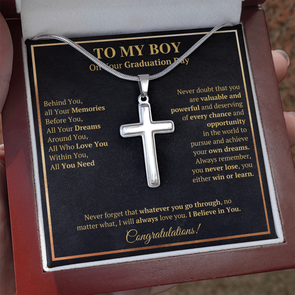 Graduation gifts for son grandson graduation Cross necklace high school class of 2022 presents with message card and gift box - ON CLOUD NINE GIFTS