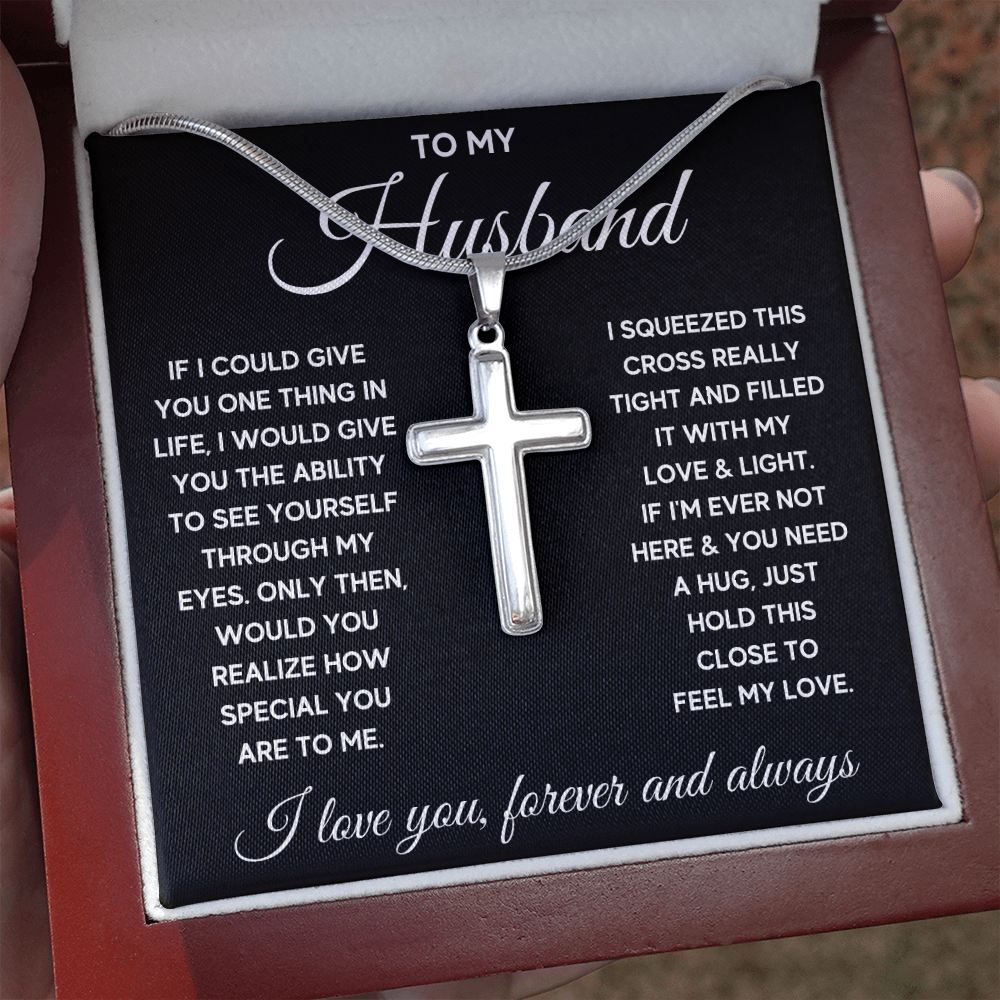Gifts for husband from wife, to my husband cross necklace, gifts from wife to husband, gift for men anniversary birthday - ON CLOUD NINE GIFTS