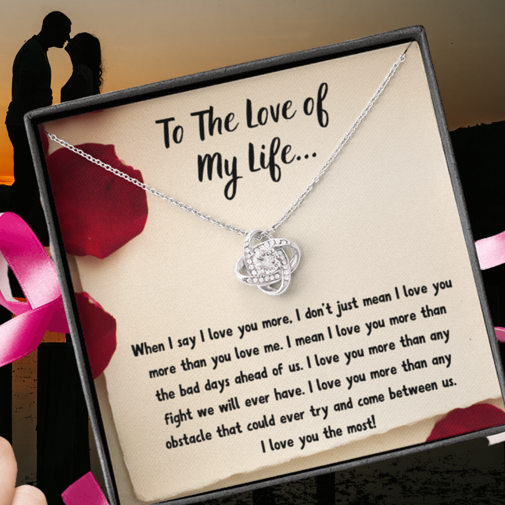 TO THE LOVE OF MY LIFE "LOVE NOTE" LOVE KNOT NECKLACE GIFT SET - ON CLOUD NINE GIFTS