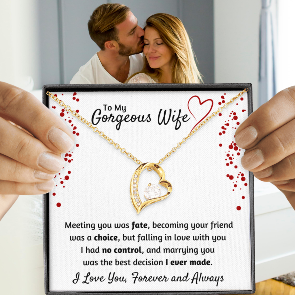 TO MY GORGEOUS WIFE HEART NECKLACE | MESSAGE CARD | GIFT BOX - ON CLOUD NINE GIFTS