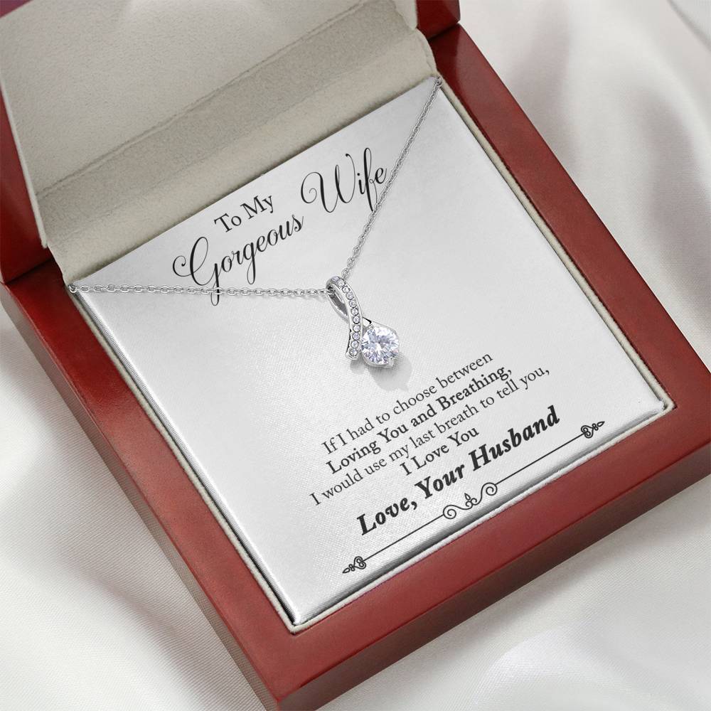 TO MY GORGEOUS WIFE "BREATHING - SO" ALLURING BEAUTY NECKLACE GIFT SET - ON CLOUD NINE GIFTS