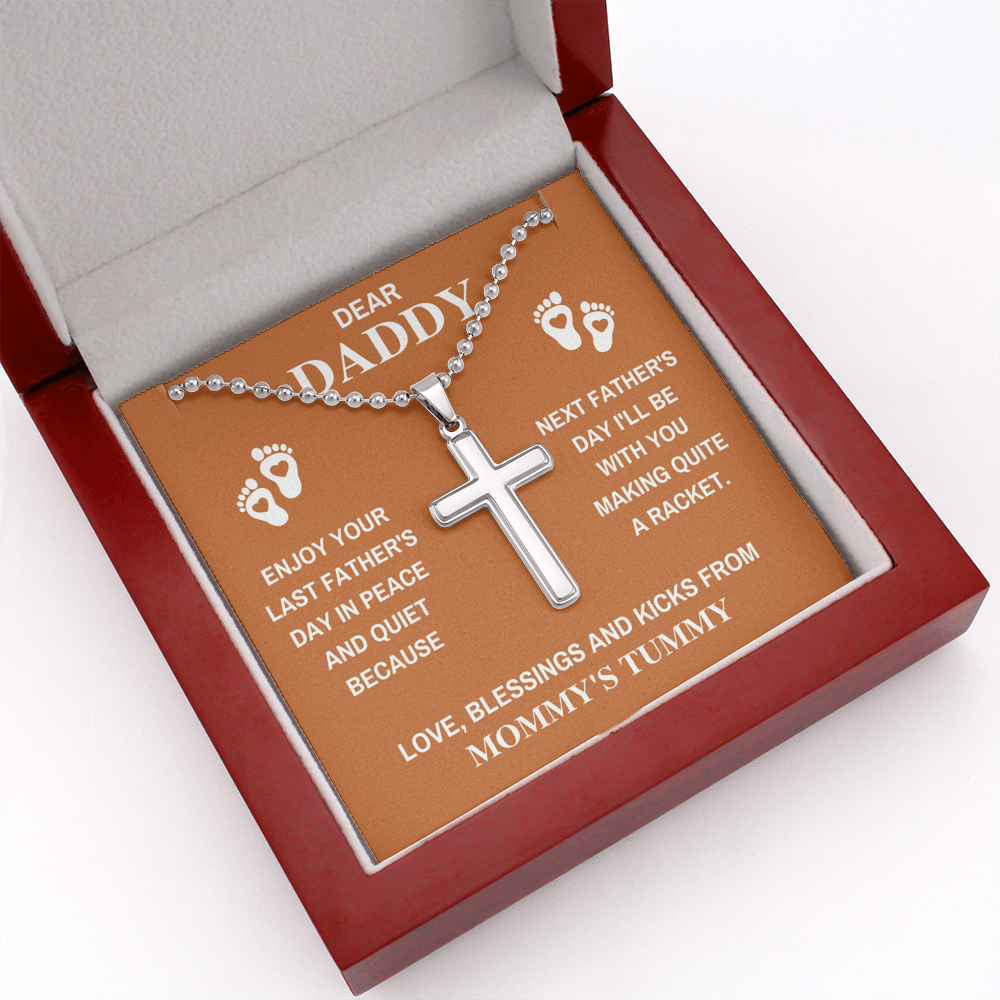 DEAR DADDY PEACE BLACK CROSS NECKLACE GIFT SET (BALL CHAIN) - ON CLOUD NINE GIFTS