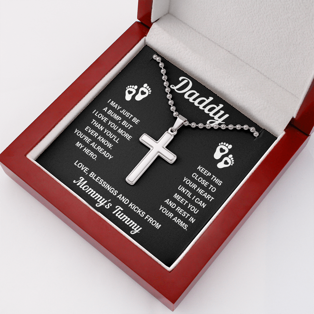 TO MY DADDY HERO BLACK CROSS NECKLACE GIFT SET (BALL CHAIN) - ON CLOUD NINE GIFTS
