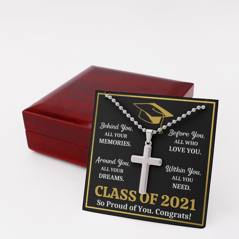 GRADUATION ALL YOU NEED CROSS NECKLACE GIFT SET (BALL CHAIN) - ON CLOUD NINE GIFTS