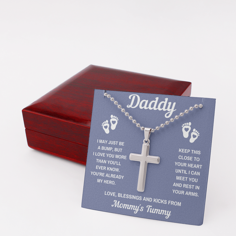 TO MY DADDY HERO GREY CROSS NECKLACE GIFT SET (BALL CHAIN) - ON CLOUD NINE GIFTS