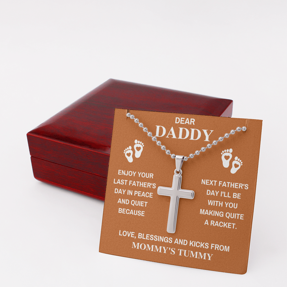 DEAR DADDY PEACE BLACK CROSS NECKLACE GIFT SET (BALL CHAIN) - ON CLOUD NINE GIFTS