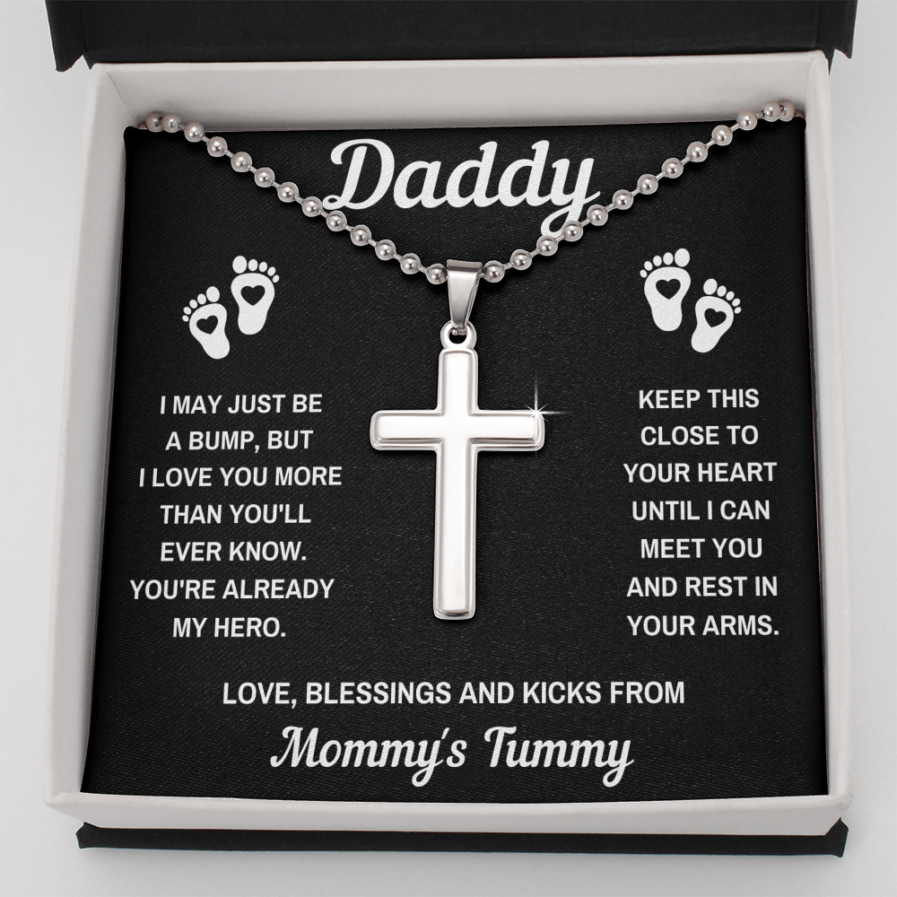 TO MY DADDY HERO BLACK CROSS NECKLACE GIFT SET (BALL CHAIN) - ON CLOUD NINE GIFTS