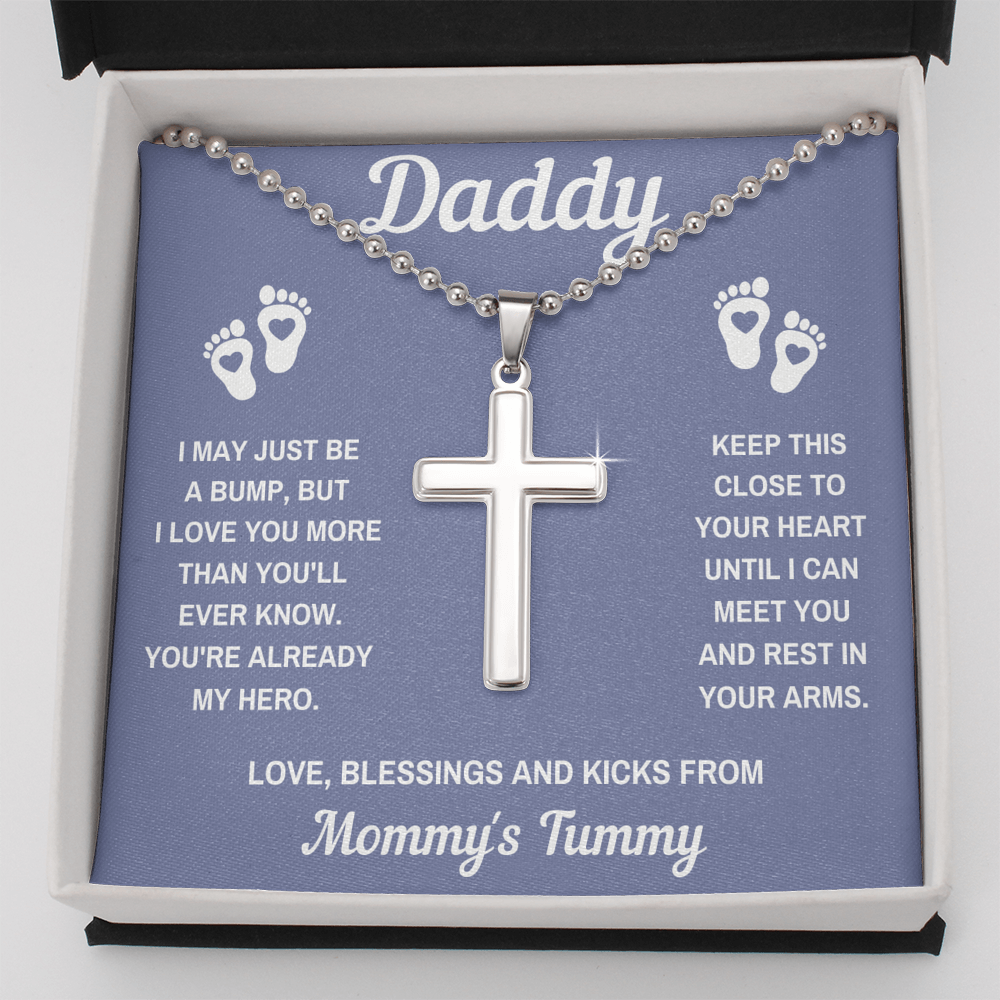 TO MY DADDY HERO GREY CROSS NECKLACE GIFT SET (BALL CHAIN) - ON CLOUD NINE GIFTS