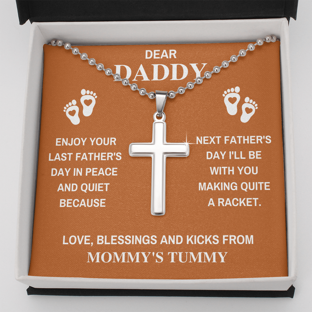 DEAR DADDY PEACE BLACK CROSS NECKLACE GIFT SET (BALL CHAIN) - ON CLOUD NINE GIFTS