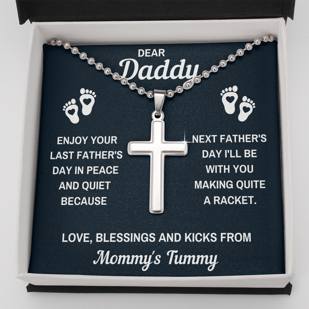 DEAR DADDY PEACE BLACK CROSS NECKLACE GIFT SET (BALL CHAIN) - ON CLOUD NINE GIFTS